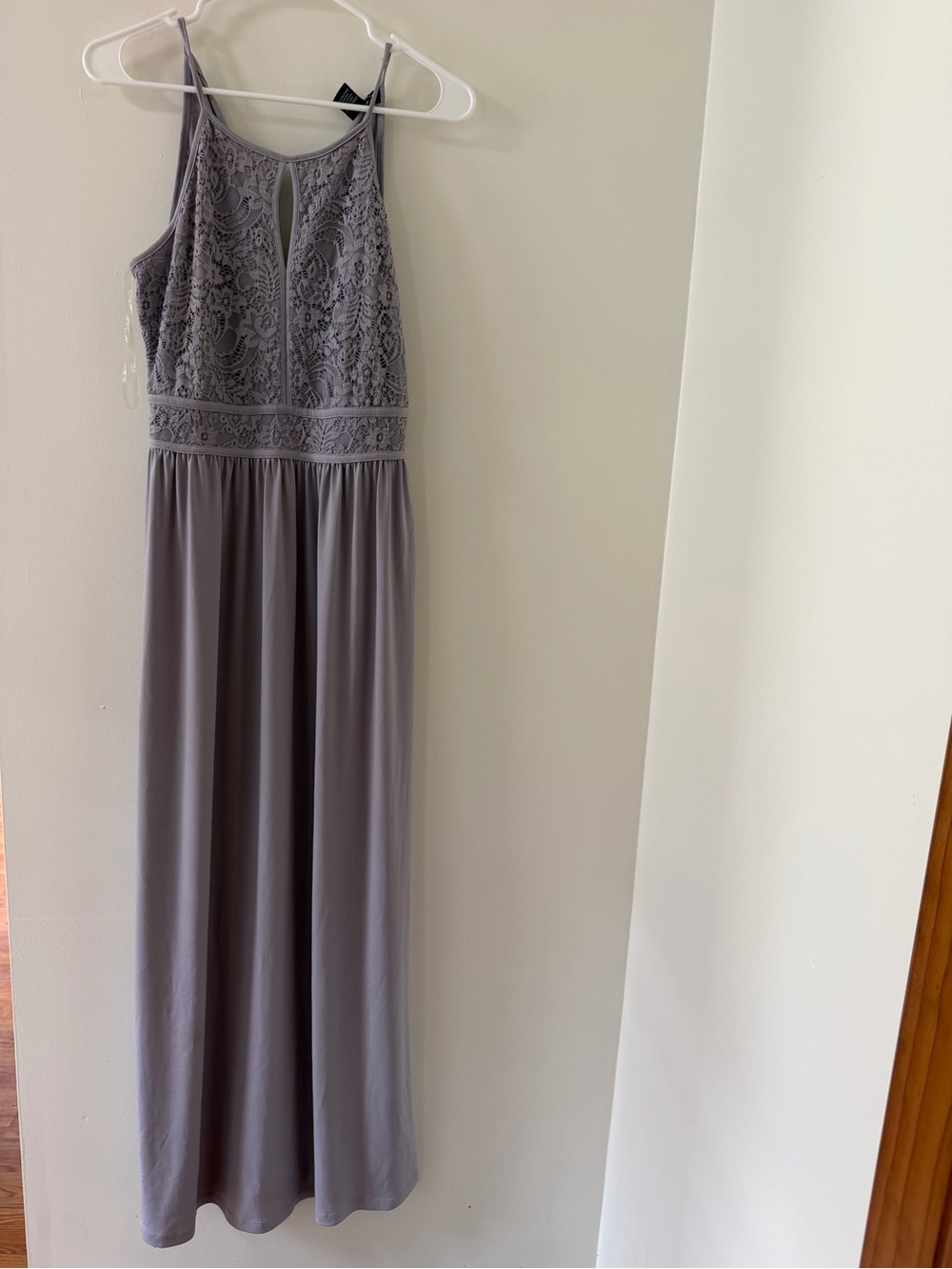 Lace Halter Maxi Dress in Gray